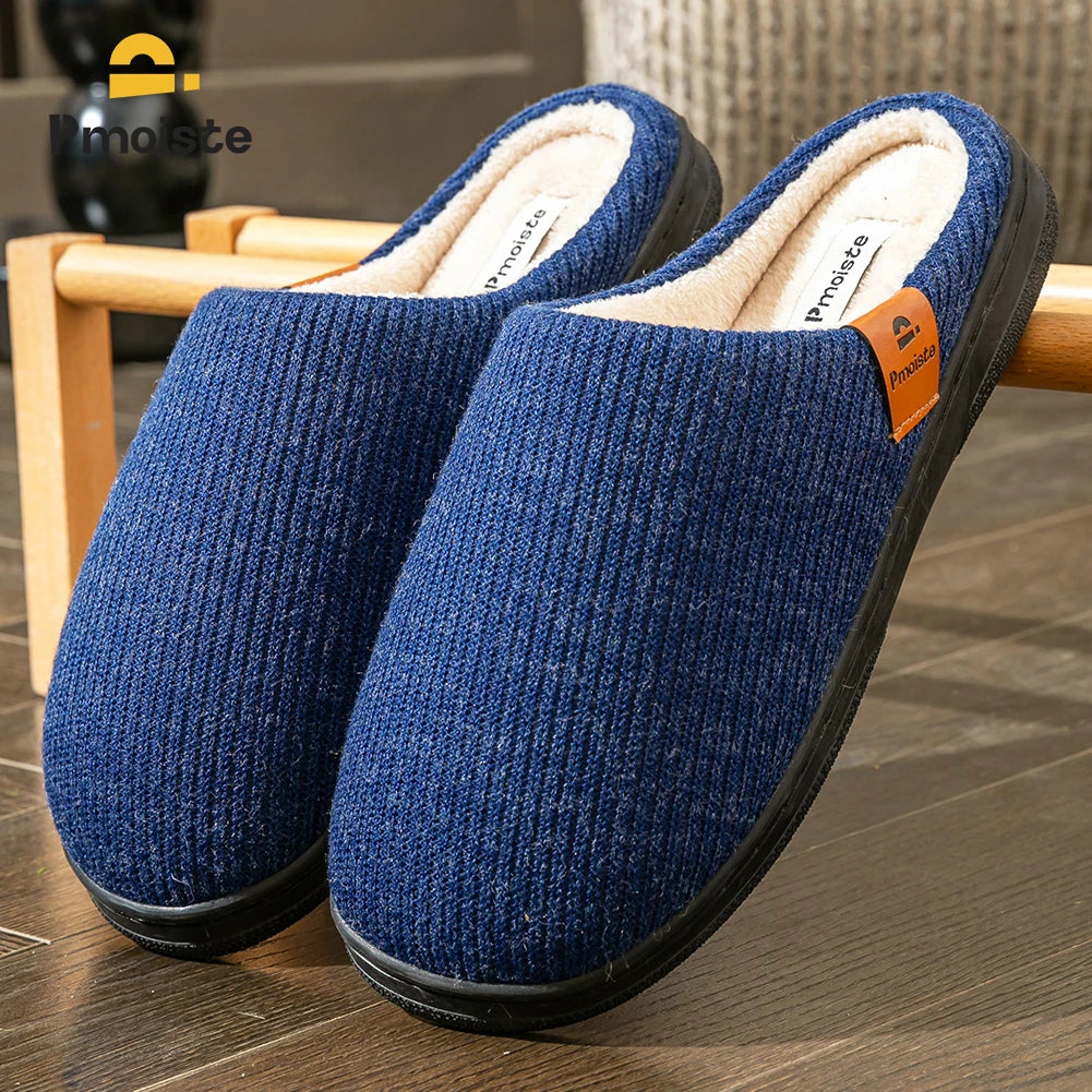 Memory Foam Cushion Slippers men Suede TPR Sole Platform Warm Soft Non Slip Stripe Comfortable Indoor Shoes Knited